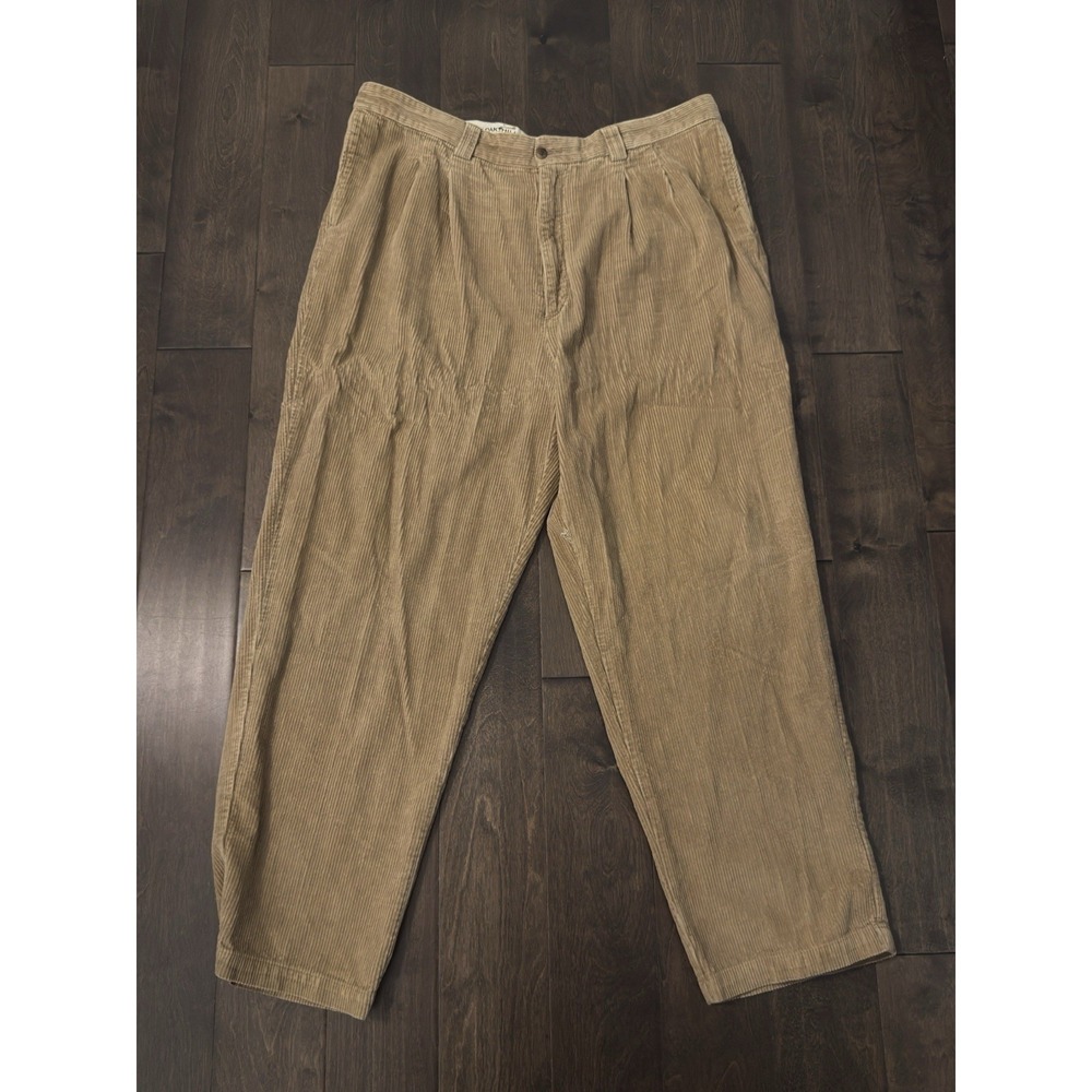 Oak Hill Mens Beige Corduroy Pleated Front Pants Size 44X33 Expandable Waist‎